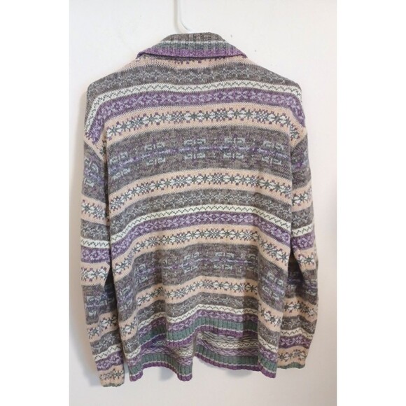 Tiara International Striped Nordic Fair Isle Full Zip Cardigan M Purple Gray Y2K - Picture 6 of 9